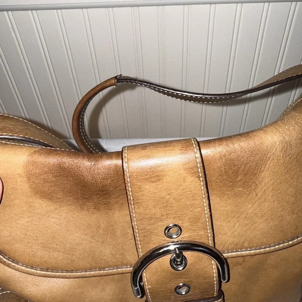 VTG Coach Y2K Tan Brown Leather Medium Soho Flap Shoulder Bag Purse 9248